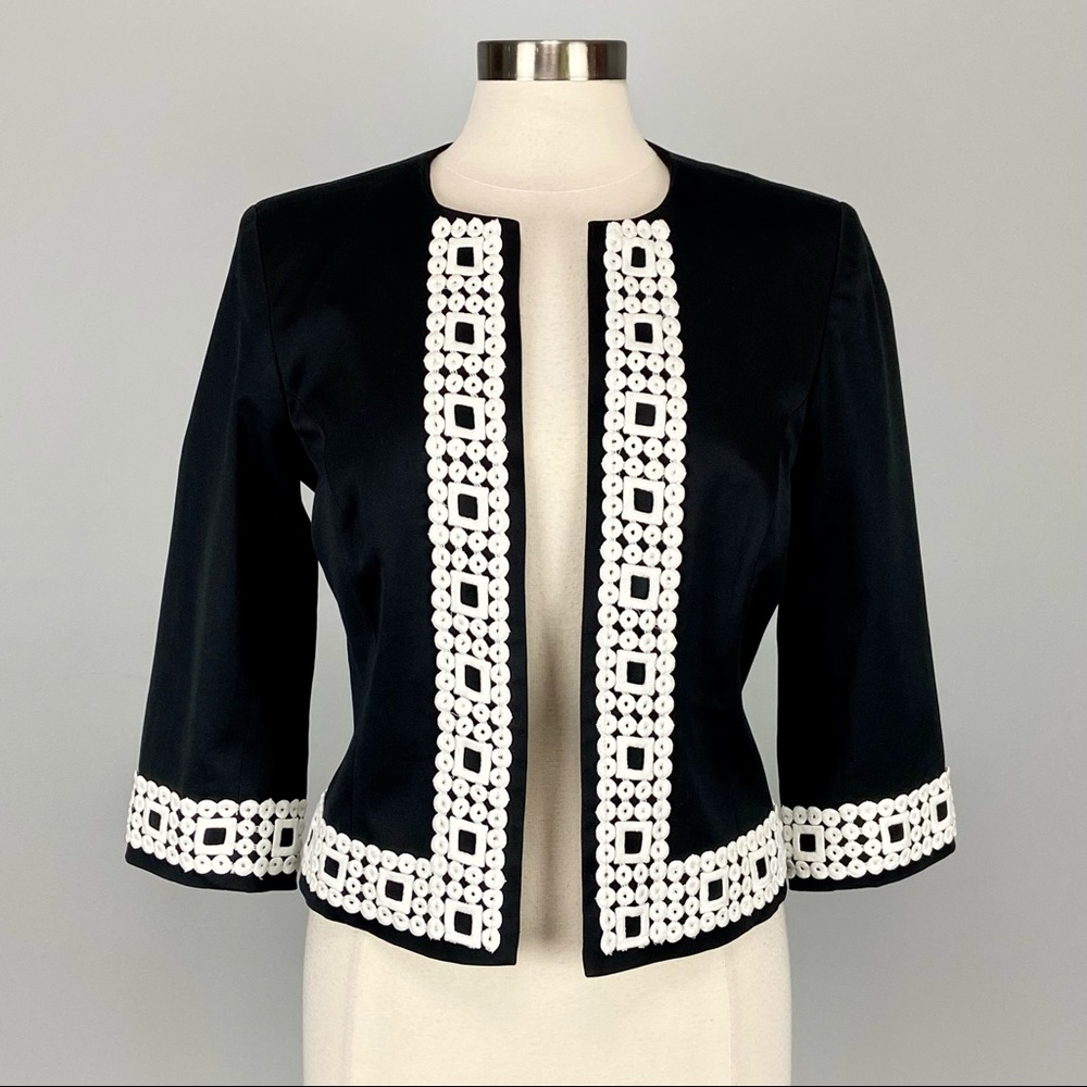 Trina Turk Black White Lace Trim Blazer Jacket 10